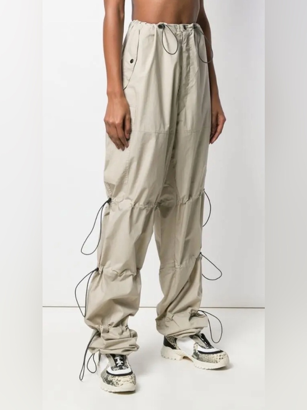 Beige Drawstring Cargo Pants